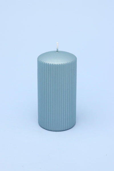 G Decor Candles Blue / Large Ribbed Pastel Blue Pillar Shimmer Candle