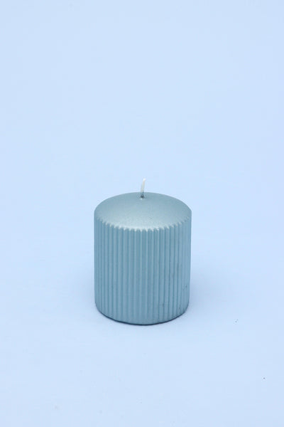 G Decor Candles Blue / Small Ribbed Pastel Blue Pillar Shimmer Candle