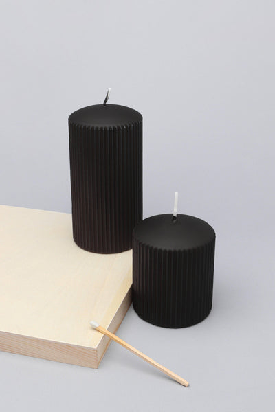 Gdecorstore Candles Black / Set Ribbed Textured Jade Black Gothic Vintage Pillar Candle