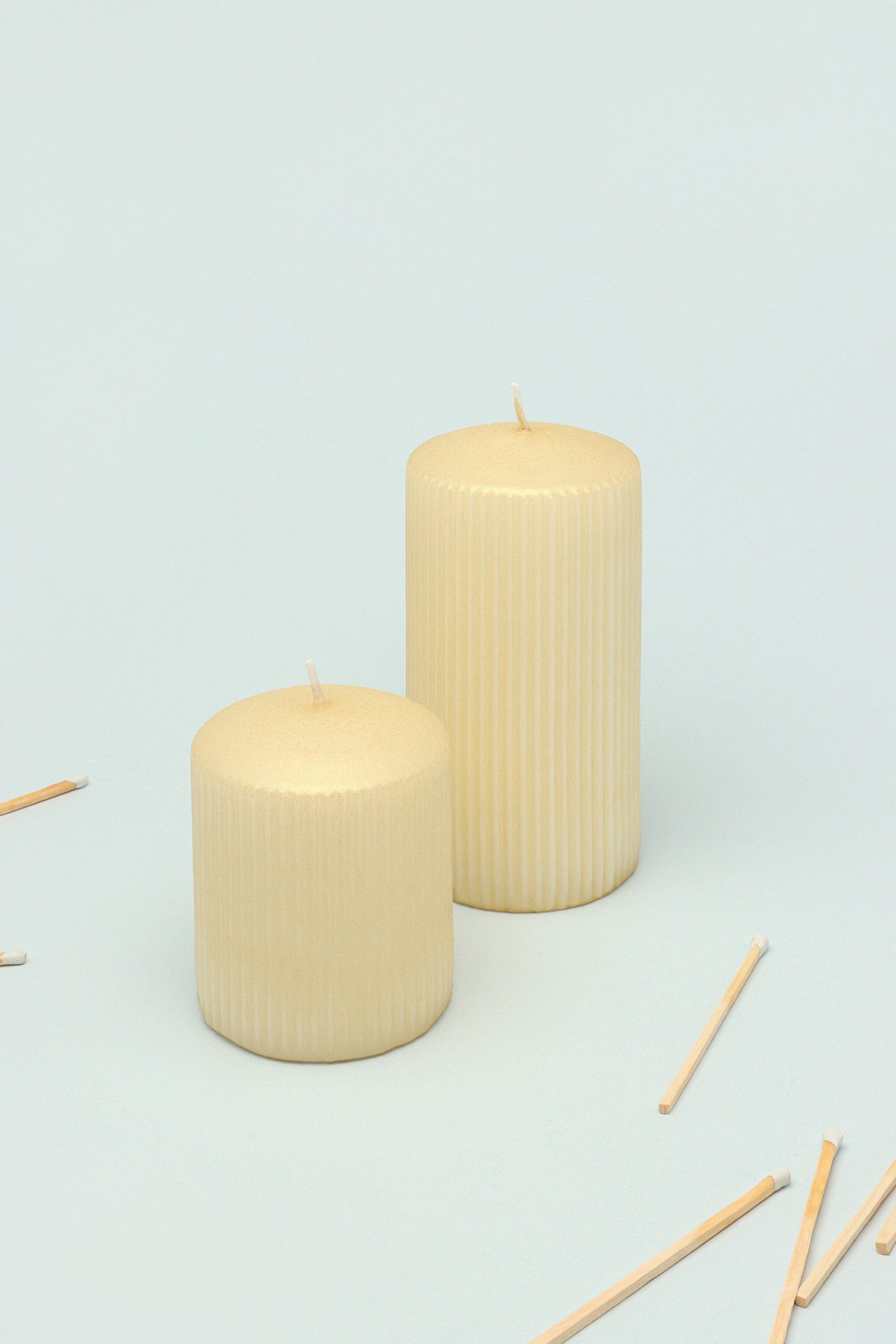 G Decor Candles Yellow / Set Ribbed Pastel Yellow Pillar Shimmer Candle