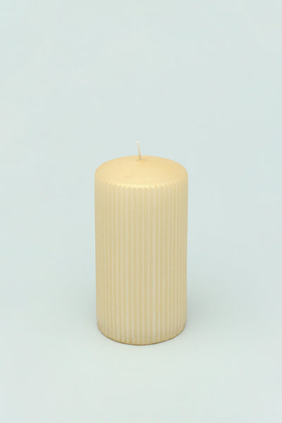 G Decor Candles Yellow / Large Ribbed Pastel Yellow Pillar Shimmer Candle