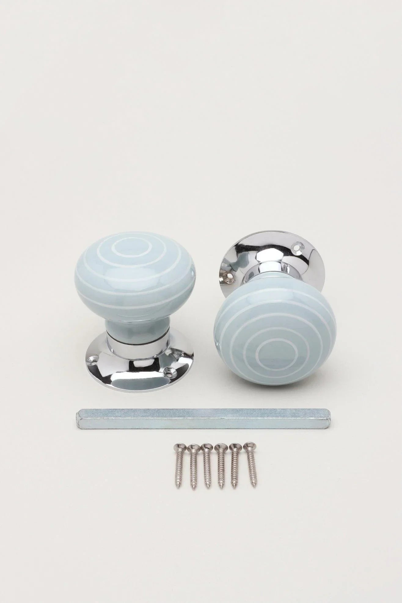 Ringbourne Grey Ceramic Mortice Door Knobs — close-up view, G Decor