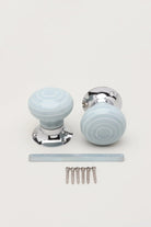 Ringbourne Grey Ceramic Mortice Door Knobs — close-up view, G Decor