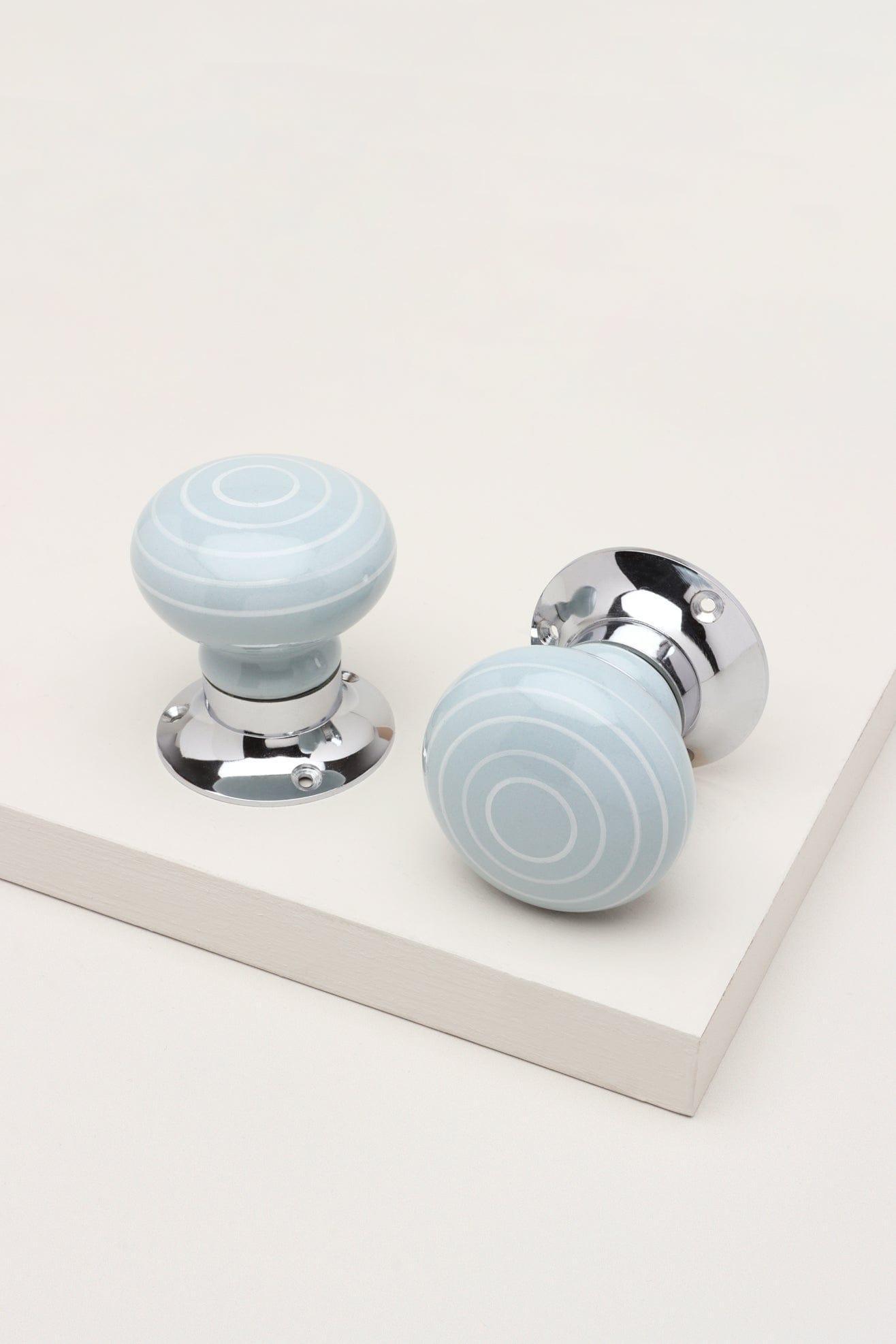 Ringbourne Handcrafted &amp; Hand-Painted Grey Ceramic Mortice Door Handles with White Stripe Rings – Internal Turning Knobs for Bedroom, Kitchen &amp; Interior Doors with Chrome Base - G Decor