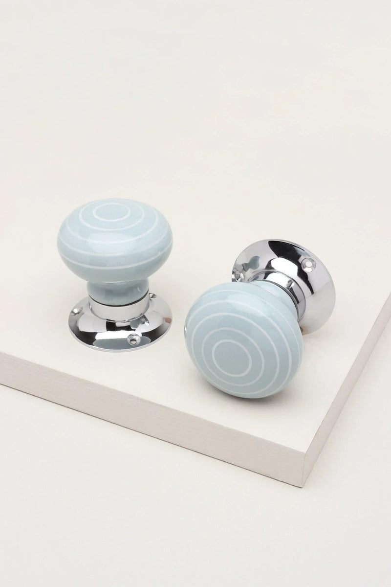 Ringbourne Grey Ceramic Mortice Door Knobs with White Stripe Rings