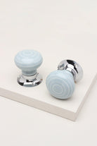 Ringbourne Handcrafted & Hand-Painted Grey Ceramic Mortice Door Handles with White Stripe Rings – Internal Turning Knobs for Bedroom, Kitchen & Interior Doors with Chrome Base - G Decor