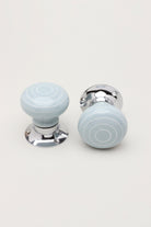 Ringbourne Handcrafted & Hand-Painted Grey Ceramic Mortice Door Handles with White Stripe Rings – Internal Turning Knobs for Bedroom, Kitchen & Interior Doors with Chrome Base - G Decor