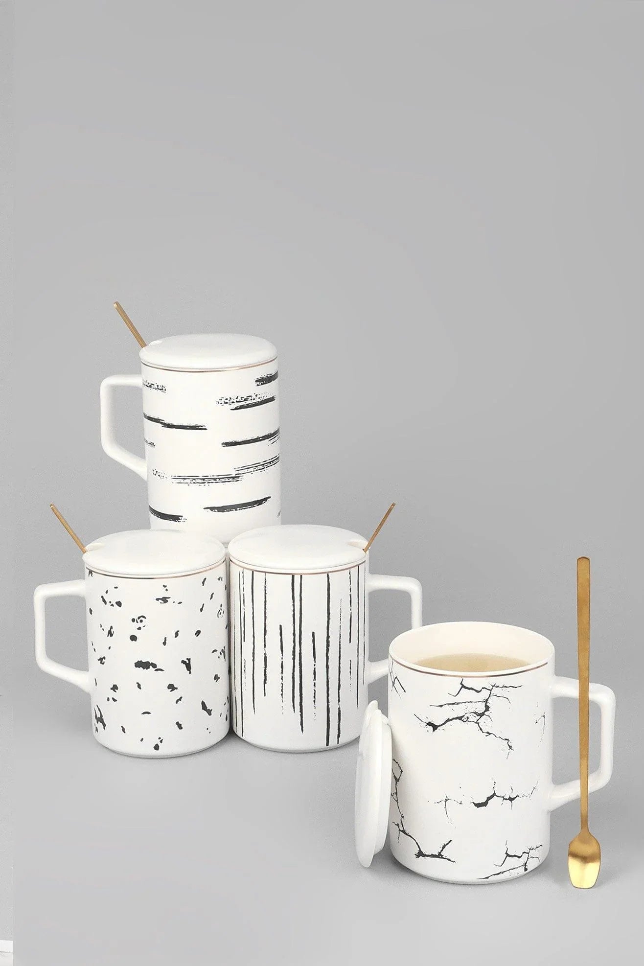 Roberto Nordic Monochrome Mug with Lid and Spoon — alternate view, G Decor