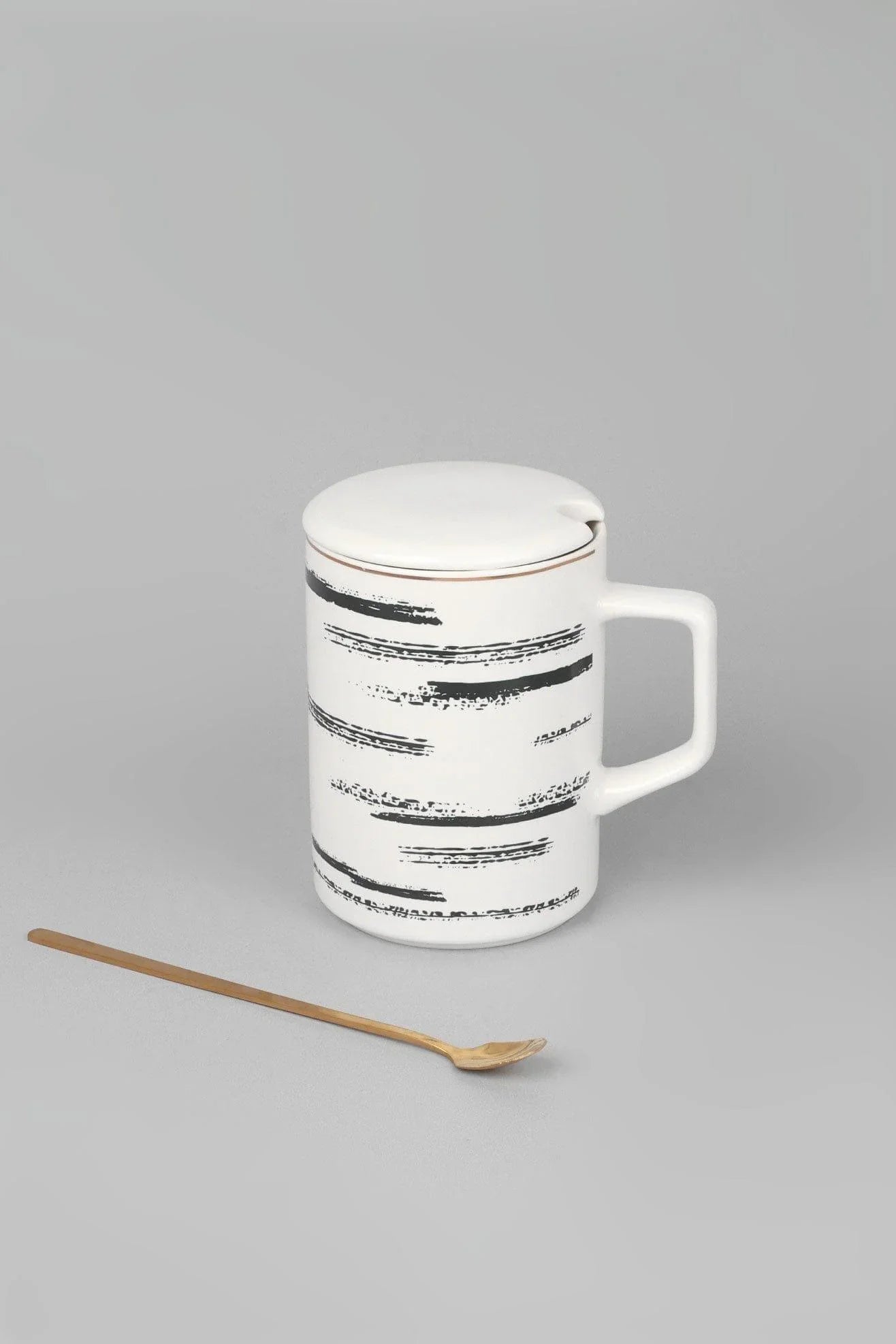 Roberto Nordic Monochrome Mug with Lid and Spoon — view 5, G Decor