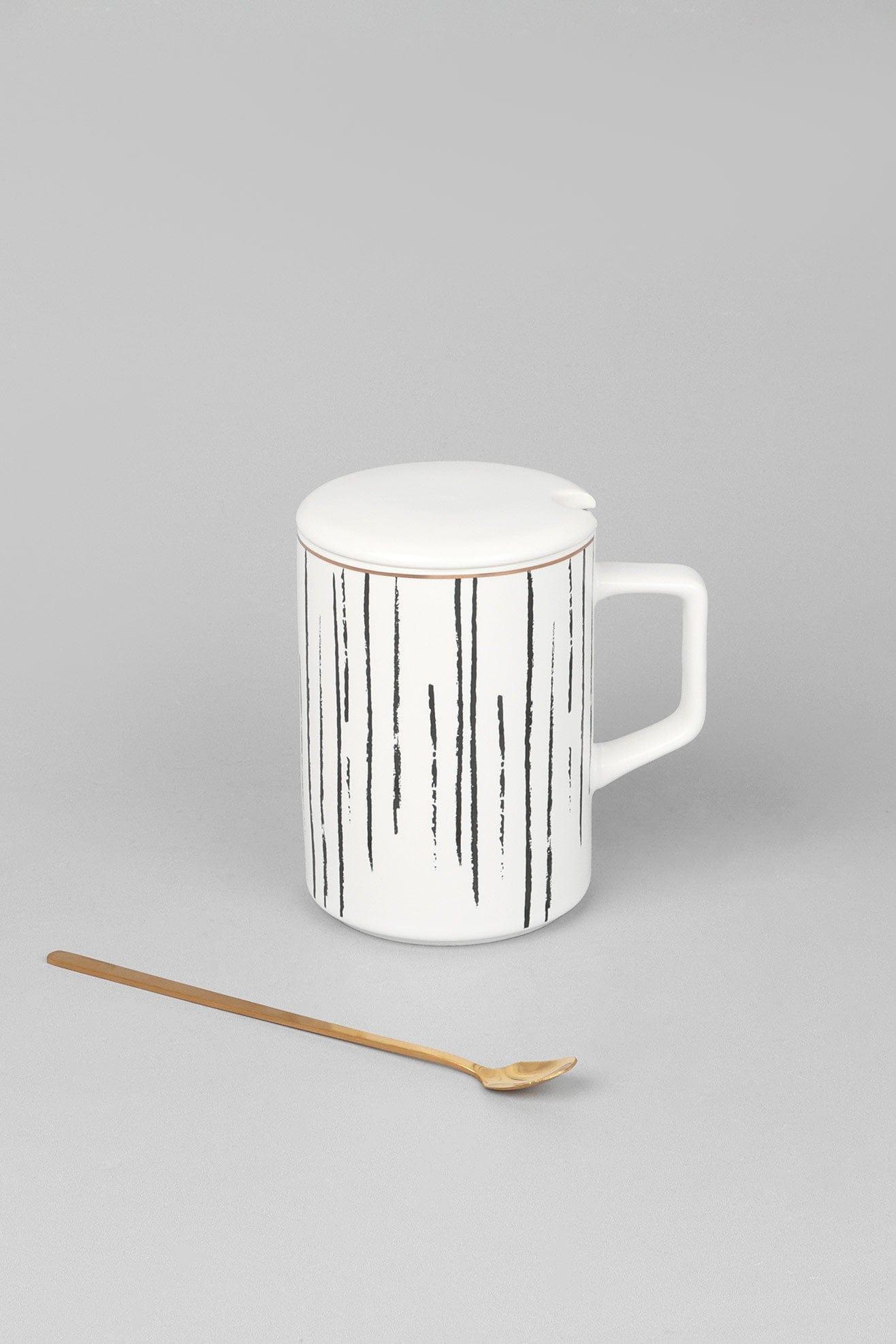 Roberto Nordic Monochrome Mug Coffee Cup with Lid & Spoon - G Decor