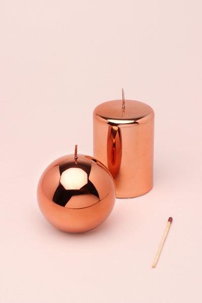 G Decor Candles Copper / Set Rose Gold Glass Effect Metallic Pillar and Ball Candles