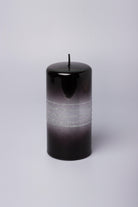 Roselane Mirror Glass Effect Limited Edition Hand-Finished Silver Stripe Glitter Pillar Candle – Obsidian Black - G Decor