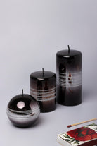 Roselane Mirror Glass Effect Limited Edition Hand-Finished Silver Stripe Glitter Pillar Candle – Obsidian Black - G Decor