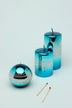 roselane-mirror-glass-effect-limited-edition-hand-finished-silver-stripe-glitter-pillar-candle-oceanic-blue-g-decor-18612 - G Decor