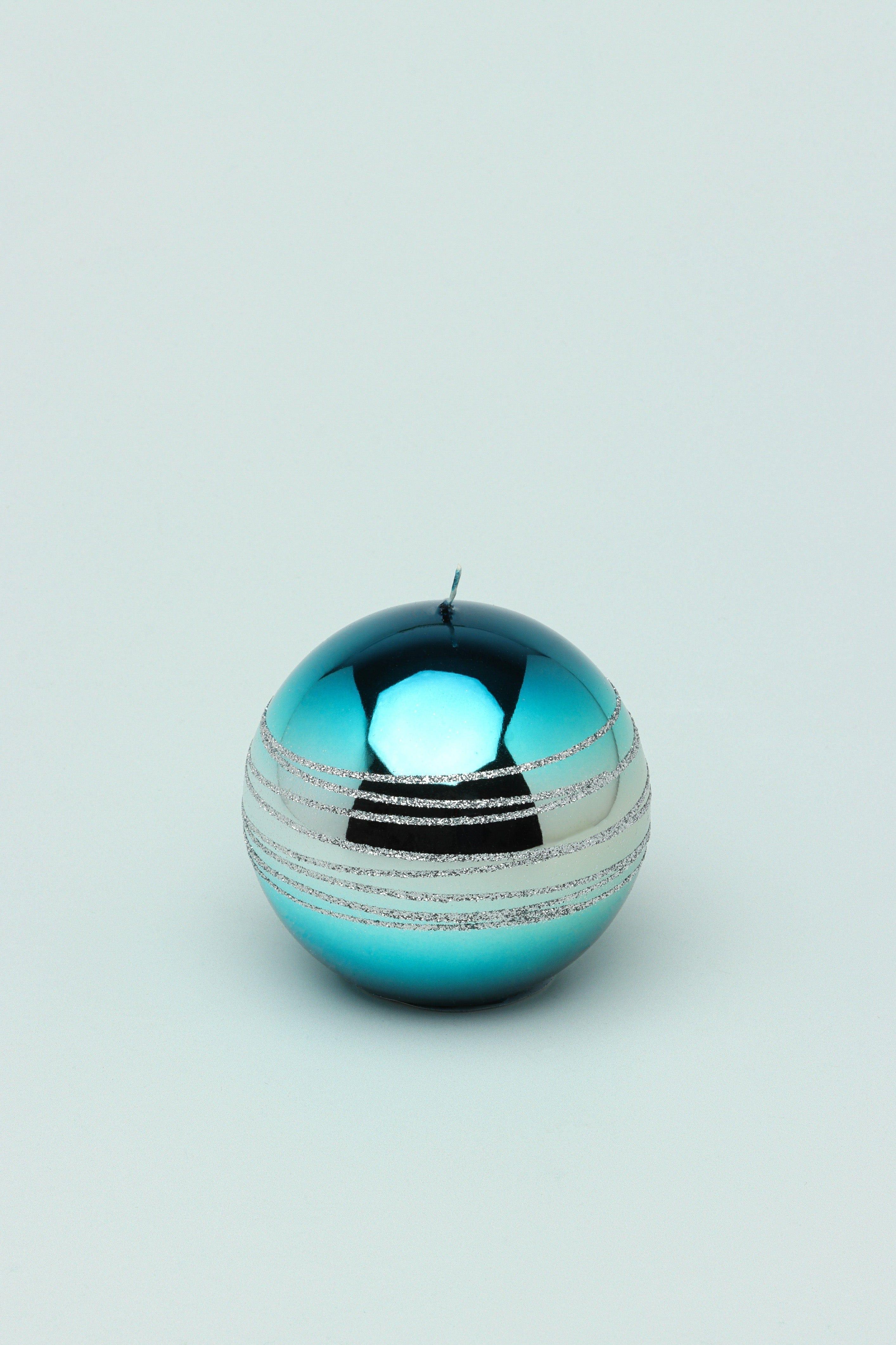 Roselane Mirror Glass Effect Limited Edition Hand-Finished Silver Stripe Glitter Pillar Candle – Oceanic Blue - G Decor