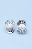Royal Blue Pattern Ceramic Mortice Door Knobs with Chrome Base — lifestyle view, G Decor