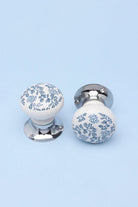 Royal Blue Pattern Ceramic Mortice Door Handles Set – Handcrafted Internal Turning Knobs for Bedroom, Kitchen & Interior Doors with Chrome Base - G Decor