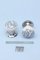 Royal Blue Pattern Ceramic Mortice Door Knobs with Chrome Base — view 5, G Decor