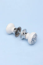 Royal Blue Pattern Ceramic Mortice Door Knobs with Chrome Base — close-up view, G Decor