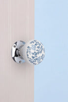 Royal Blue Pattern Ceramic Mortice Door Knobs with Chrome Base — alternate view, G Decor