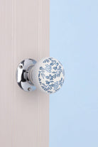 Royal Blue Pattern Ceramic Mortice Door Handles Set – Handcrafted Internal Turning Knobs for Bedroom, Kitchen & Interior Doors with Chrome Base - G Decor