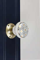 Royal Gold I – Handcrafted Ceramic Mortice Door Knob Set with Brass Base – Honeycomb Pattern for Interior Room Doors - G Decor