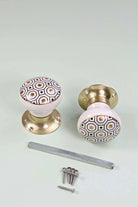 Royal Gold I Honeycomb Pattern Ceramic Mortice Door Knobs with Brass Base — close-up view, G Decor