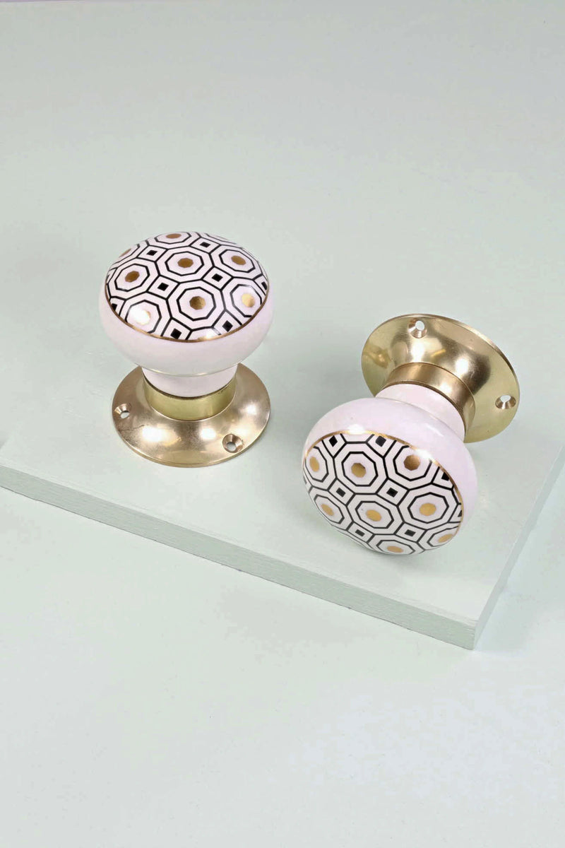 Royal Gold I Honeycomb Ceramic Mortice Door Knobs — Brass Base