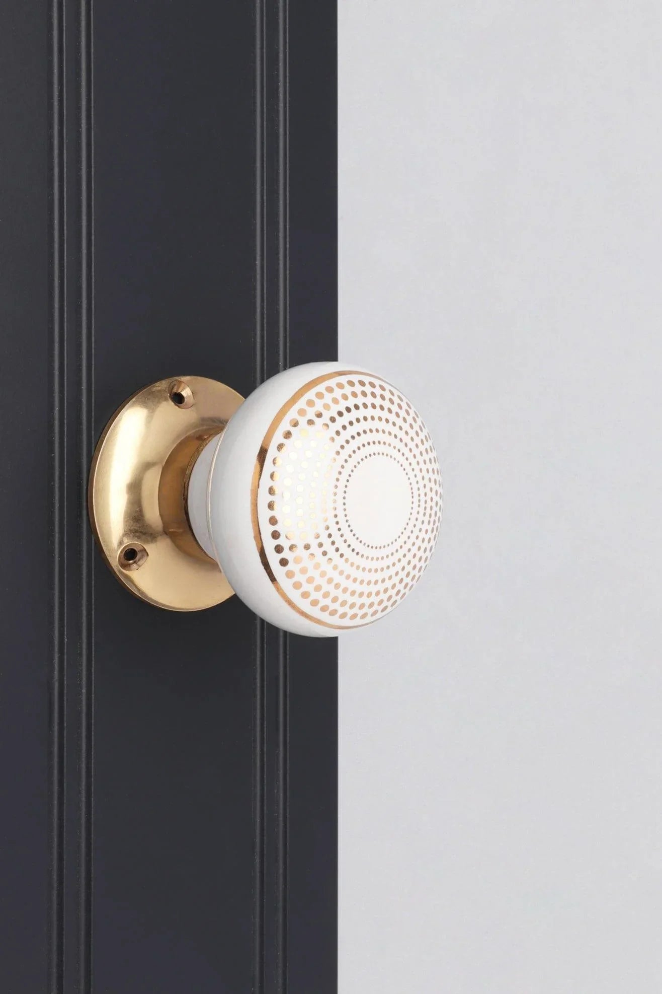 Royal Gold III Dotted Circle Ceramic Mortice Door Knobs with Brass Base — alternate view, G Decor