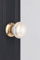 Royal Gold III – Handcrafted Ceramic Mortice Door Knob Set with Brass Base – Dotted Circle Pattern for Interior Room Doors - G Decor