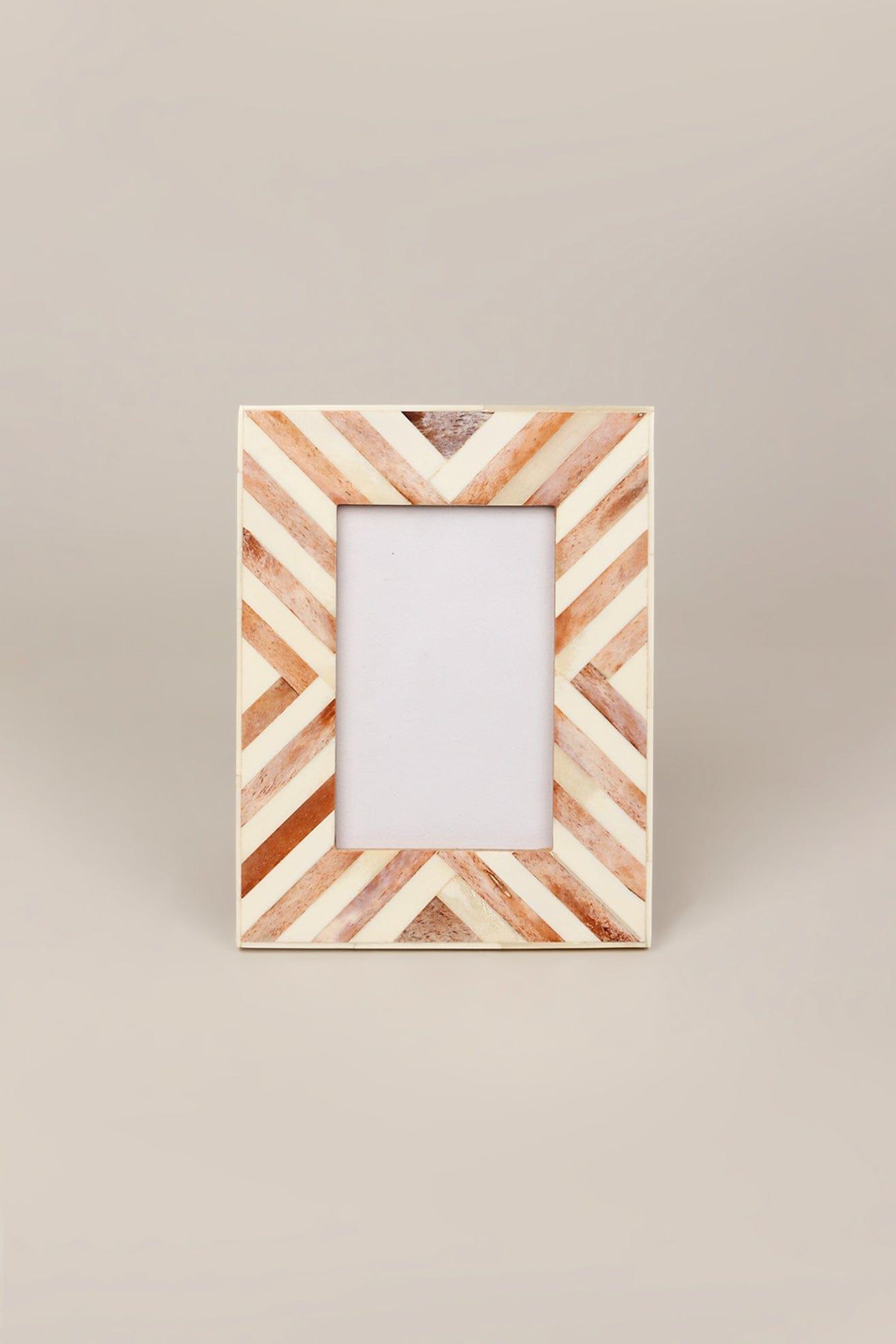 Santa Fe Handmade Horn Bone & Wood Chevron Photo Frame Southwest Picture Display - G Decor