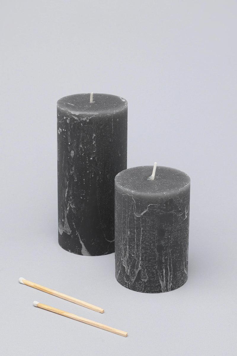 Scented Breeze Marbled Pillar Candle in Dark Grey with Wild Lotus