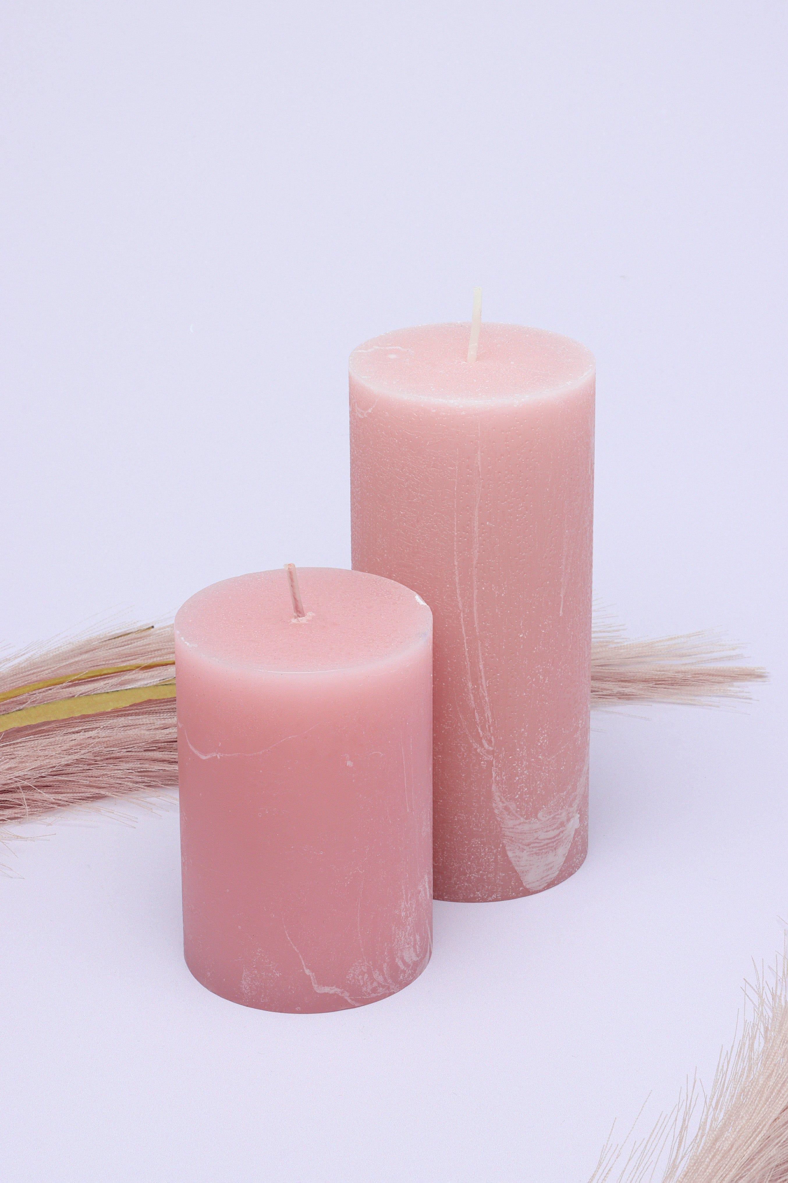 Scented Breeze Collection Pink Marbled Pillar Candle Soft Blossom Scent - G Decor