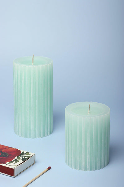 G Decor Candles Green / Set Scented Grooved Light Green Gardenia, Perfect for Meditation, Pillar Candle
