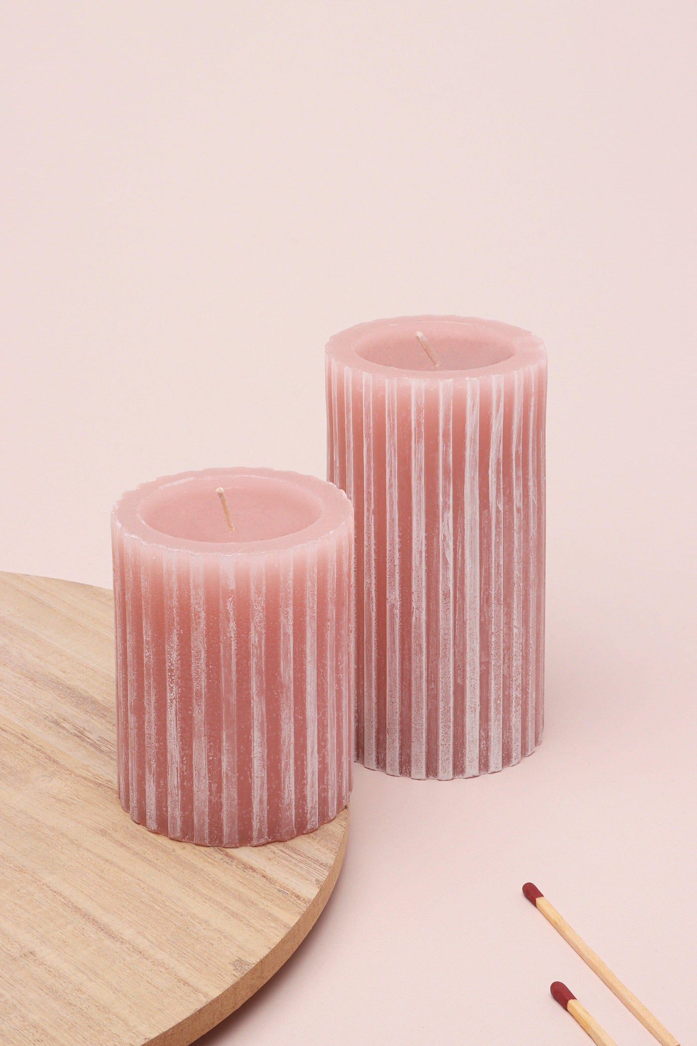 Gdecorstore Candles & Candle Holders Pink / Set Scented Grooved Pink Blossom, Perfect for Meditation, Pillar Candle