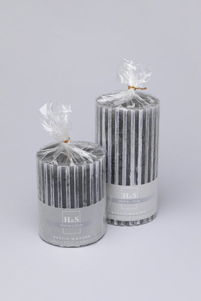 Gdecorstore Candles & Candle Holders Scented Grooved Woody Dark Grey, Perfect for Meditation, Pillar Candle