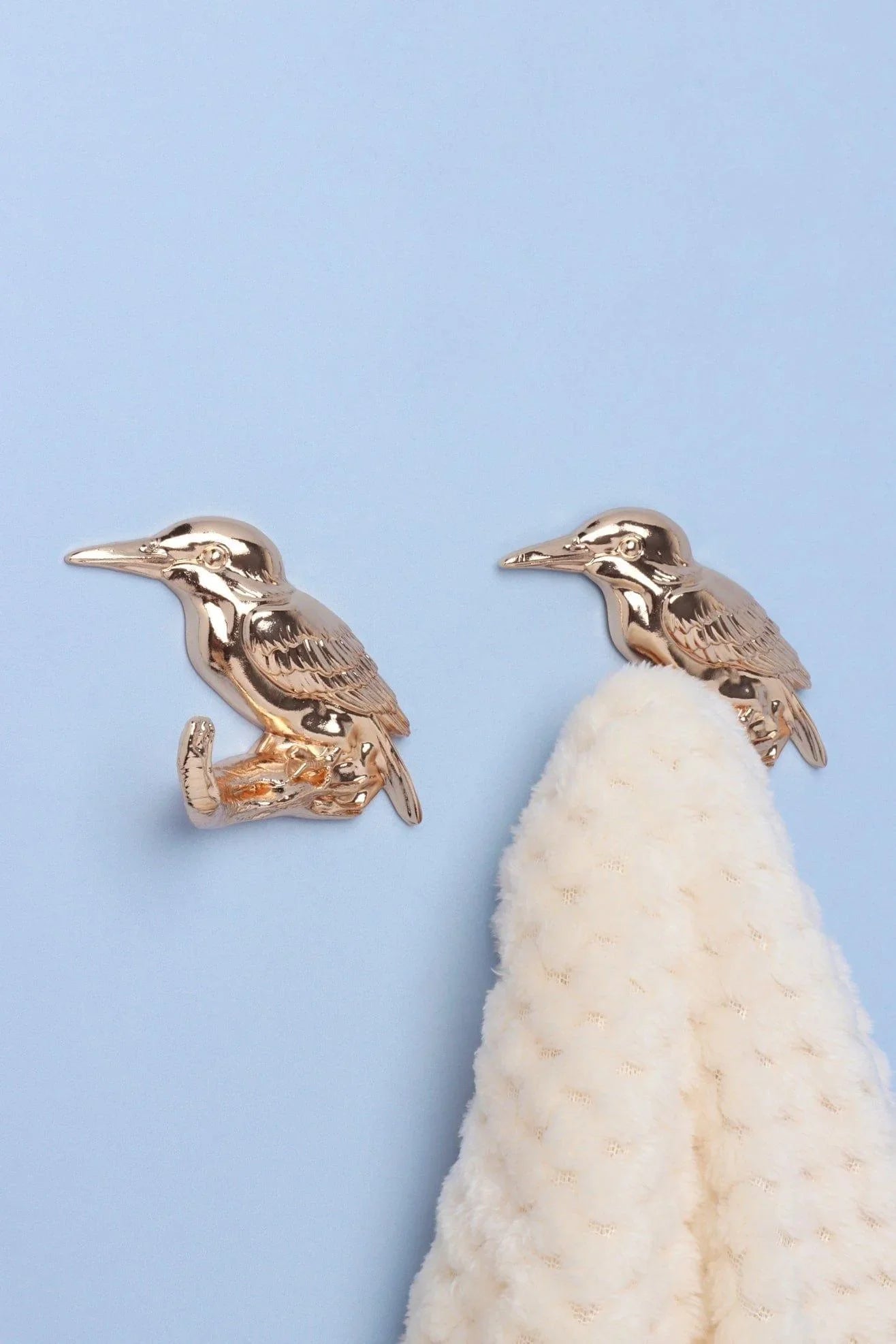 Pair of Kingfisher Gold Sculpted Bird Wall Hooks