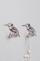 Set of 2 Kingfisher Silver Wall Hooks Sculpted Bird Design for Coats, Towels & Accessories - G Decor