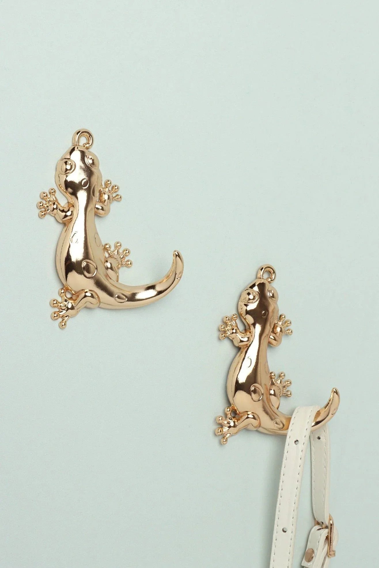 Pair of Lizard Gold Sculpted Wall Hooks
