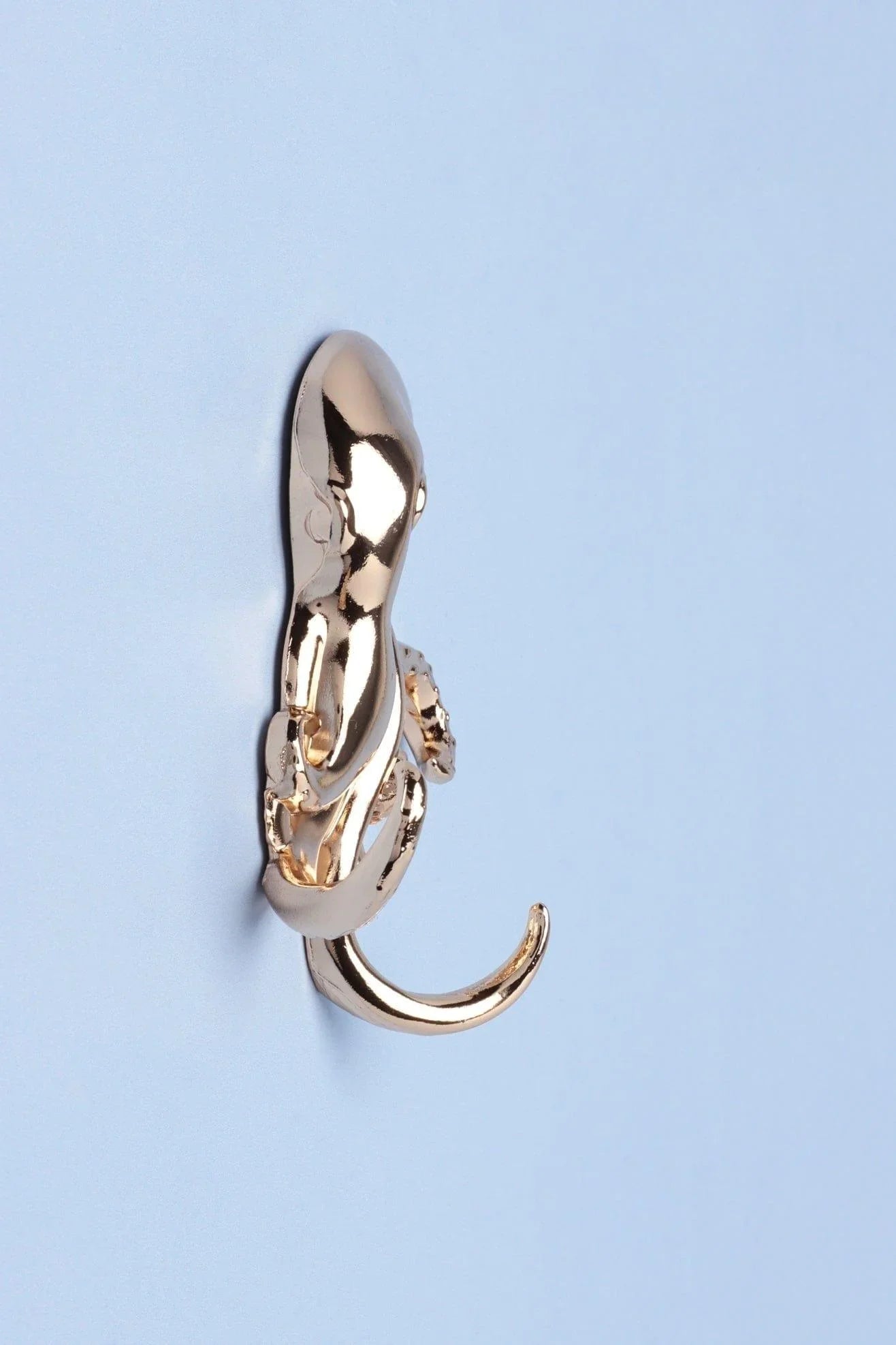 Pair of Octopus Gold Sculpted Sea Life Wall Hooks — close-up view, G Decor