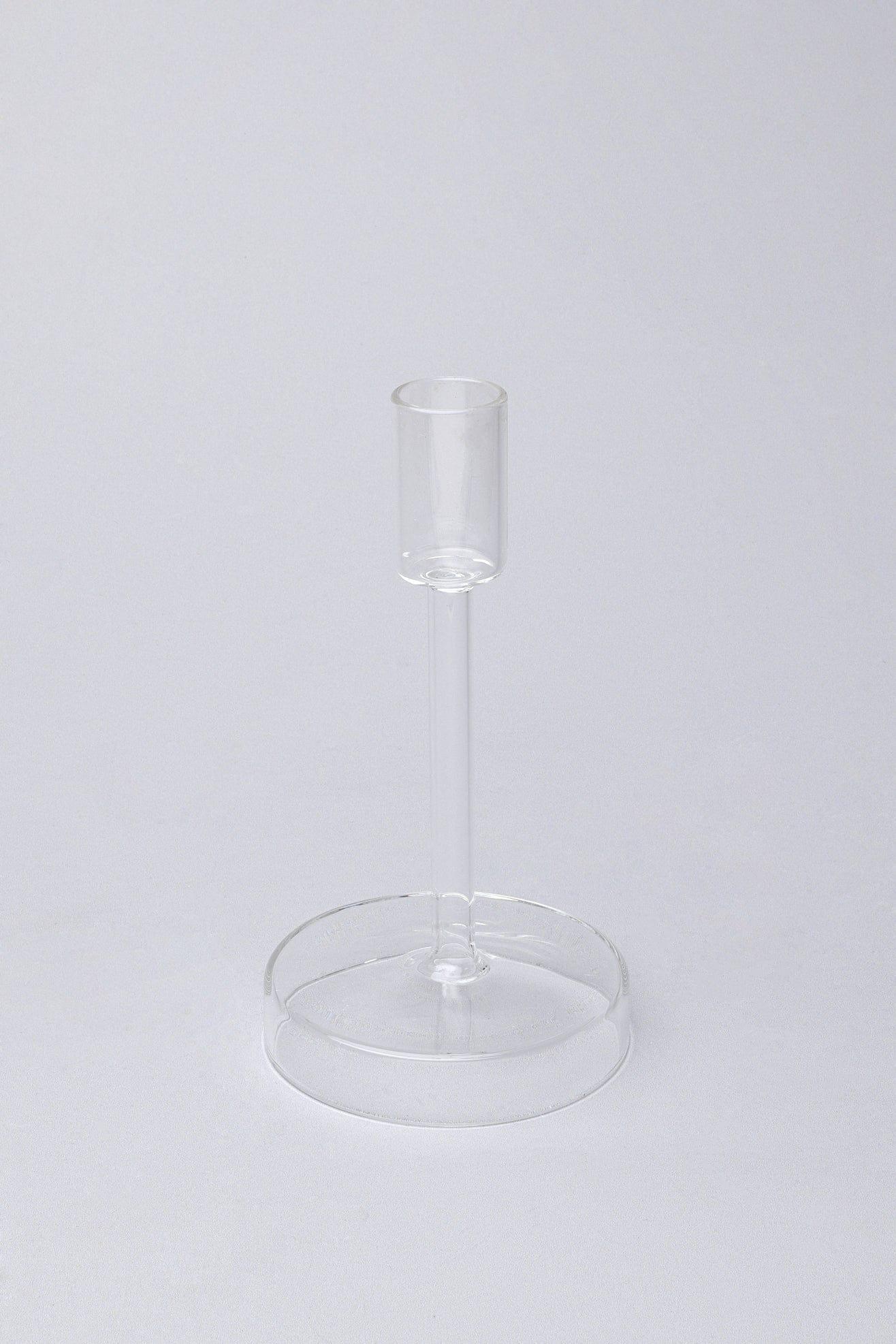 Set of 3 Halo Handblown Glass Candle Holders Clear Glass Stands for Dinner & Taper Candles - G Decor