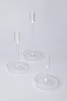 Set of 3 Halo Handblown Glass Candle Holders Clear Glass Stands for Dinner & Taper Candles - G Decor