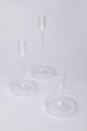 Set of 3 Halo Handblown Glass Candle Holders Clear Glass Stands for Dinner & Taper Candles - G Decor