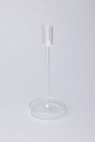 Set of 3 Halo Handblown Glass Candle Holders Clear Glass Stands for Dinner & Taper Candles - G Decor