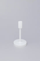 Set of 3 Halo Hand-Blown White Glass Dinner and Taper Candle Holders — close-up view, G Decor