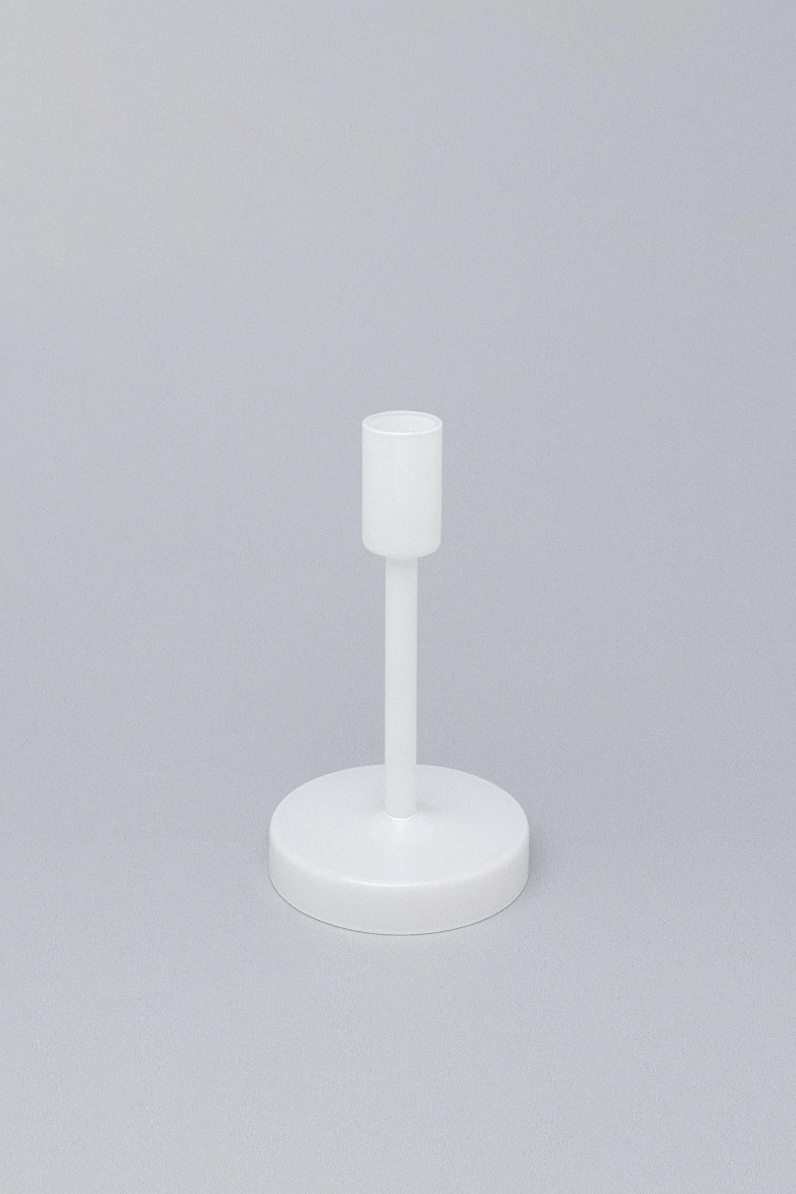 Set of 3 Halo Hand-Blown White Glass Dinner and Taper Candle Holders — close-up view, G Decor