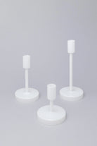 Set of 3 Halo Hand-Blown White Glass Dinner and Taper Candle Holders — G Decor