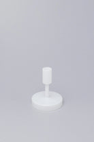 Set of 3 Halo Hand-Blown White Glass Dinner and Taper Candle Holders — lifestyle view, G Decor