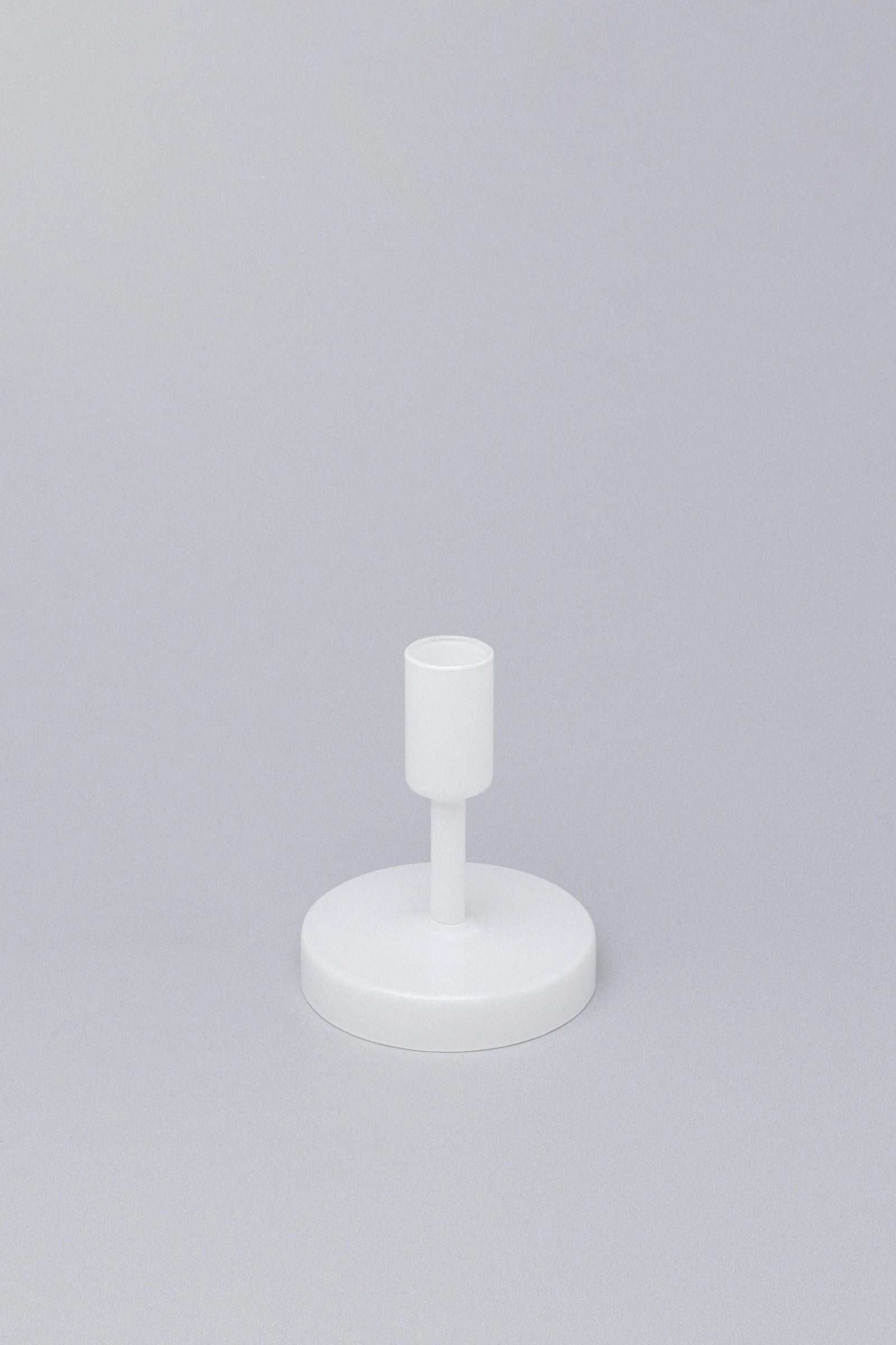 Set of 3 Halo Hand-Blown White Glass Dinner and Taper Candle Holders — lifestyle view, G Decor