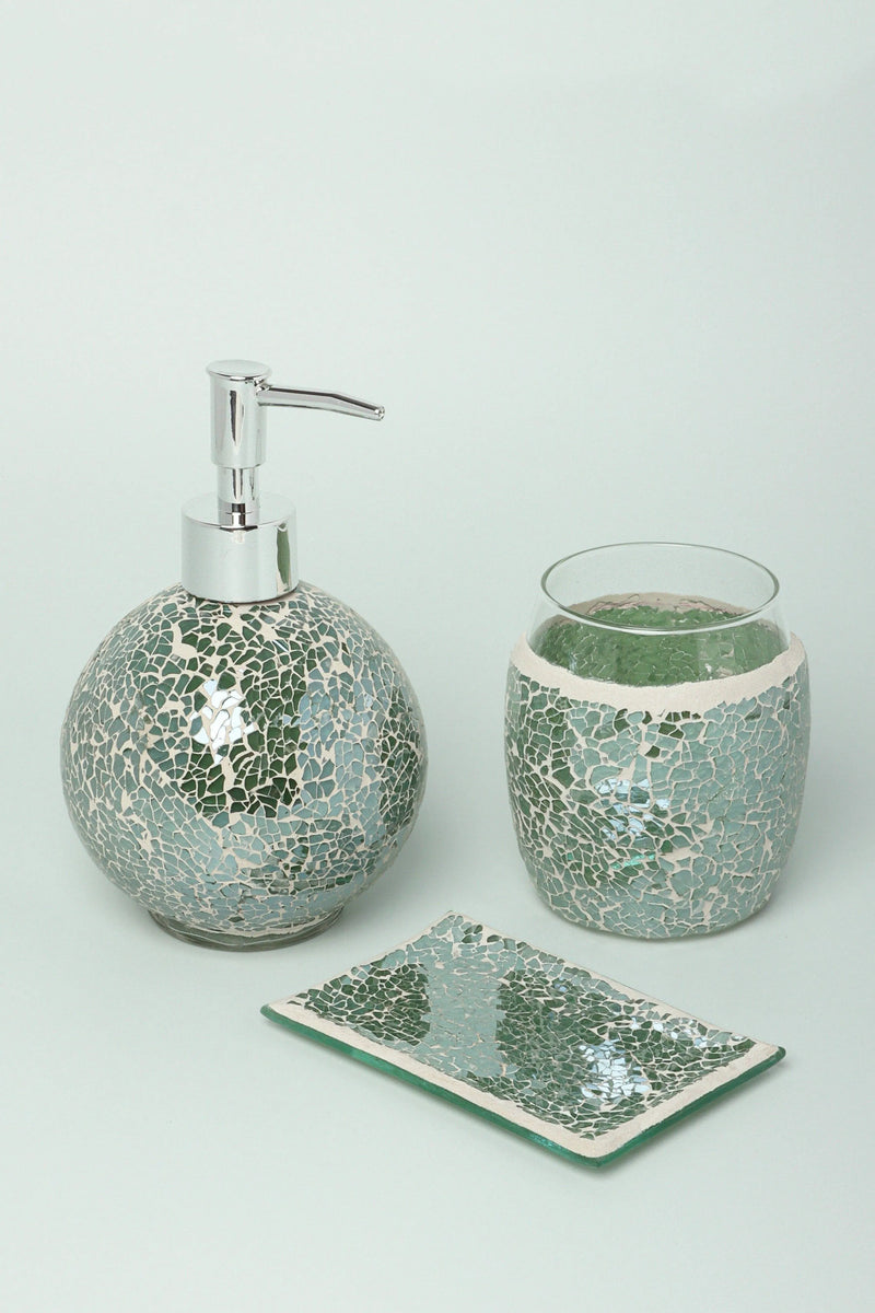 Corfu Three-Piece Emerald Mosaic Bathroom Accessory Set